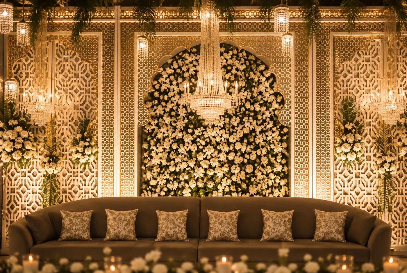 Luxury floral wedding stage at Royalston Grand
